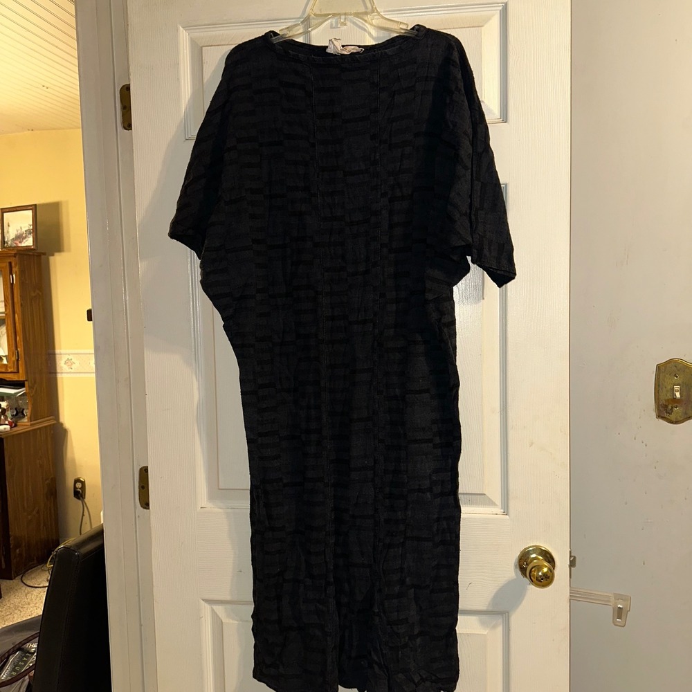 Vintage Janice McCarty Black Textured Cocoon Dress Lagenlook Made in USA size‎ L